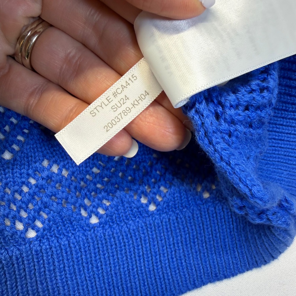 J.Crew XXL Blue Pointelle Cardigan Sweater 100% Cotton Scalloped Button Front - Picture 7 of 8
